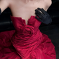 Robe de bal longue sirène élégante, sans bretelles, plissée, en satin, sans gants, C8021