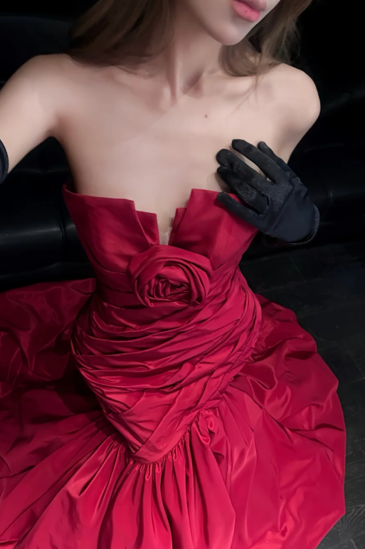 Robe de bal longue sirène élégante, sans bretelles, plissée, en satin, sans gants, C8021