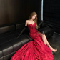Robe de bal longue sirène élégante, sans bretelles, plissée, en satin, sans gants, C8021
