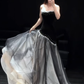 Robe de bal longue sirène sans bretelles en satin et tulle ornée de perles, robe de soirée C8022