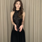 Elegant Black A Line Halter Satin Sequin Long Prom Dress, Evening Dress C8025