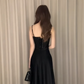 Formal Black A Line Spaghetti Straps Satin Long Prom Dress, Evening Dress C8027