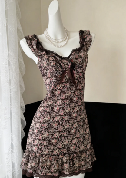 Chic A Line Printed Floral Satin Short Homecoming Dress 18th Birthday Outfits C8034