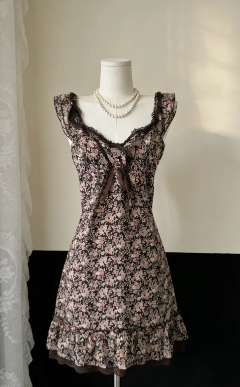 Chic A Line Printed Floral Satin Short Homecoming Dress 18th Birthday Outfits C8034