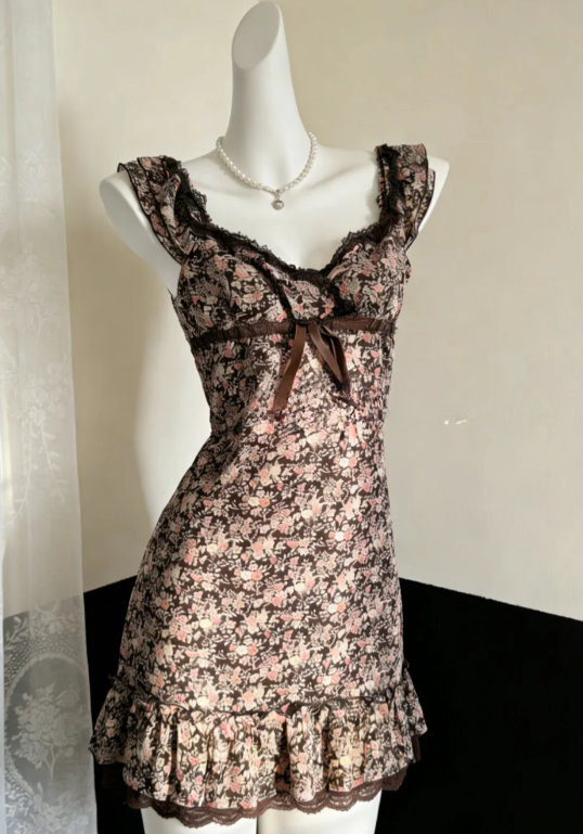 Chic A Line Printed Floral Satin Short Homecoming Dress 18th Birthday Outfits C8034