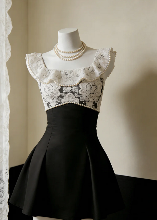 Princess A Line Square Neck Satin Lace Short Homecoming Dress 16th Birthday Outfits C8035