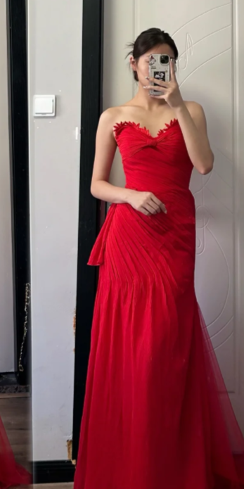 Robe de bal longue sirène charmante en tulle à décolleté cœur, robe de soirée C8042