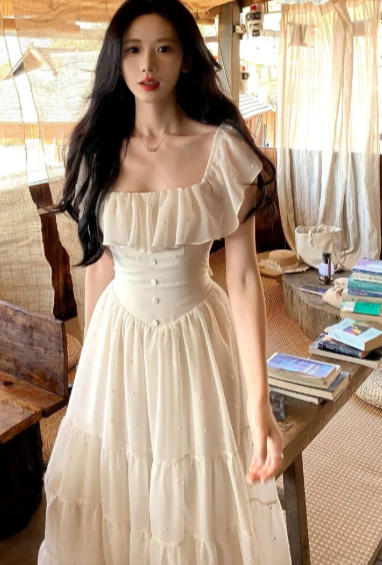 Pretty A Line Square Neck Chiffon Long Prom Dress, Evening Dress C8044