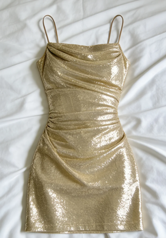 Champagne Mermaid Spaghetti Straps Sequin Short Homecoming Dress 19th Birthday Outfits C8050