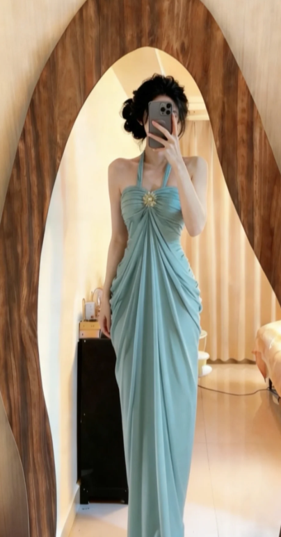 Chic Mermaid Halter Chiffon Long Prom Dress, Evening Dress C8059