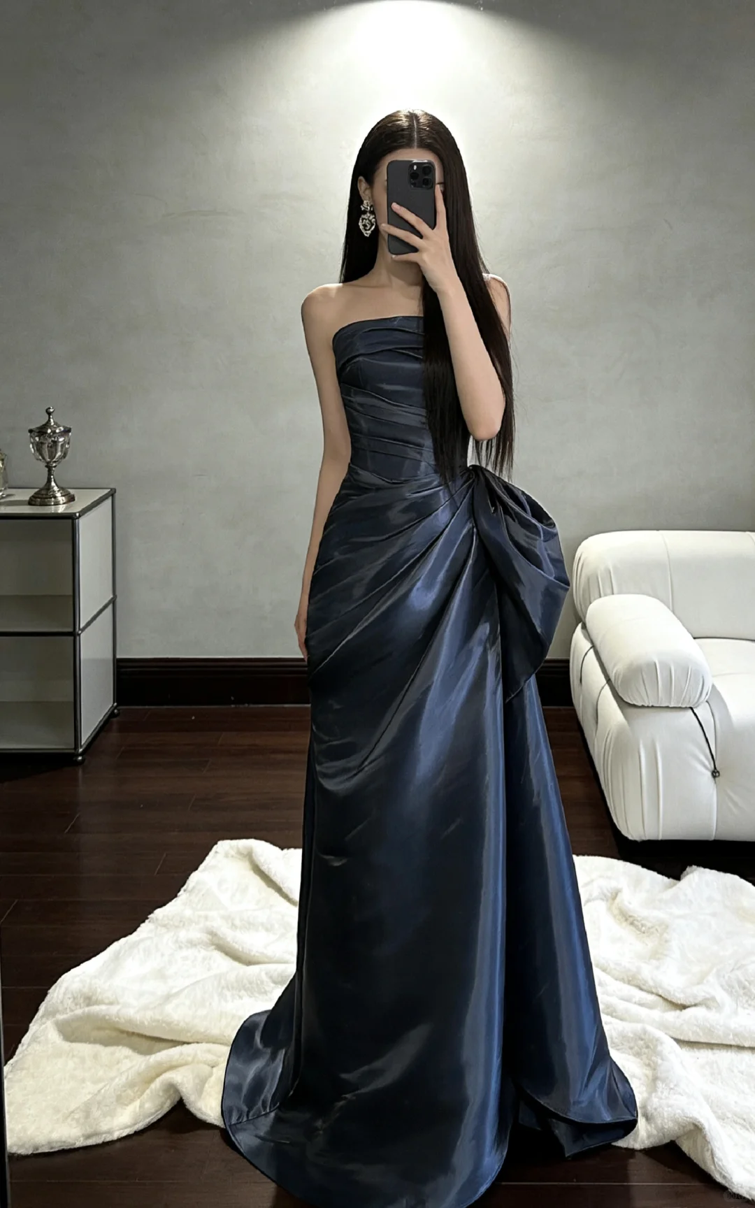 Elegant A Line Strapless Pleated Satin Long Prom Dress, Evening Dress C8063