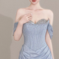 Shiny A Line Off The Shoulder Satin Sequin Beads Long Prom Dress, Evening Dress C8066