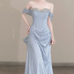 Shiny A Line Off The Shoulder Satin Sequin Beads Long Prom Dress, Evening Dress C8066