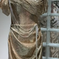 Robe de bal longue sirène dorée à épaules dénudées en satin à sequins brillants, robe de soirée C8067