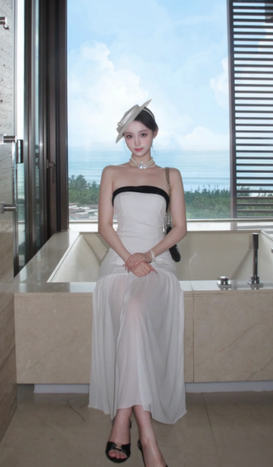 Elegant Mermaid Strapless Satin Chiffon Long Prom Dress, Evening Dress C8069