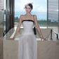 Elegant Mermaid Strapless Satin Chiffon Long Prom Dress, Evening Dress C8069