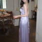 Robe de bal longue sirène sexy sans bretelles en satin lilas fendue, robe de soirée C8071