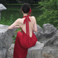 Charming Red Mermaid Halter Satin Backless Long Prom Dress, Evening Dress C8072