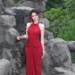 Charming Red Mermaid Halter Satin Backless Long Prom Dress, Evening Dress C8072
