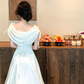Princess A Line Off The Shoulder Satin Long Prom Dress, Evening Dress C8073