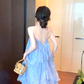 Chic A Line Spaghetti Straps Lavender Satin Lace Long Prom Dress, Evening Dress C8074