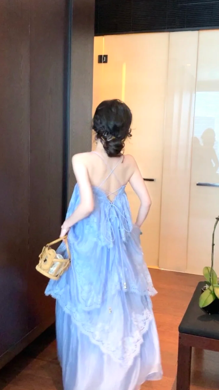 Chic A Line Spaghetti Straps Lavender Satin Lace Long Prom Dress, Evening Dress C8074