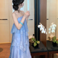 Chic A Line Spaghetti Straps Lavender Satin Lace Long Prom Dress, Evening Dress C8074