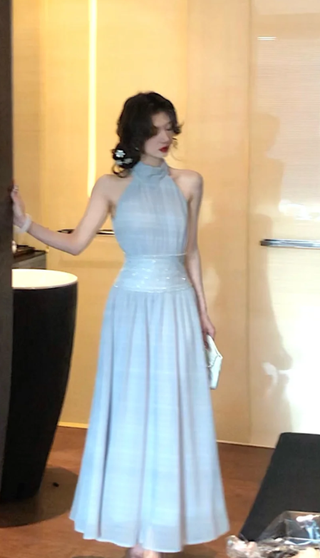 Pretty A Line Halter Chiffon Sequin Long Prom Dress, Evening Dress C8075