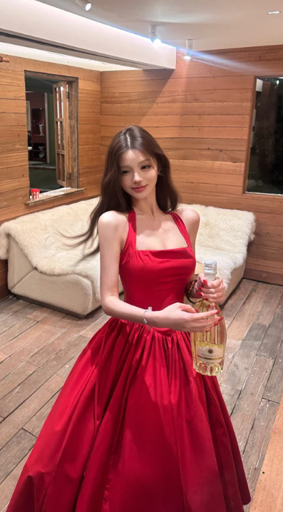 Classy A Line Halter Red Satin Long Prom Dress, Evening Dress C8076