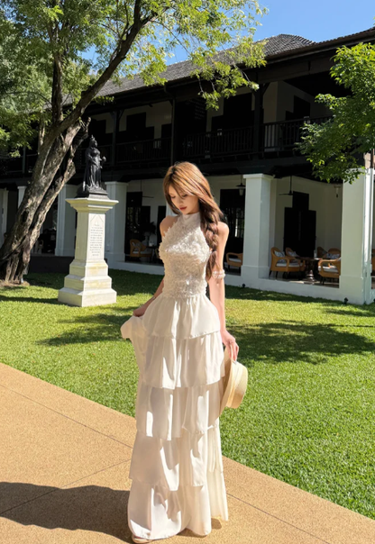 Charming A Line Halter Tiered Chiffon Long Prom Dress, Evening Dress C8077