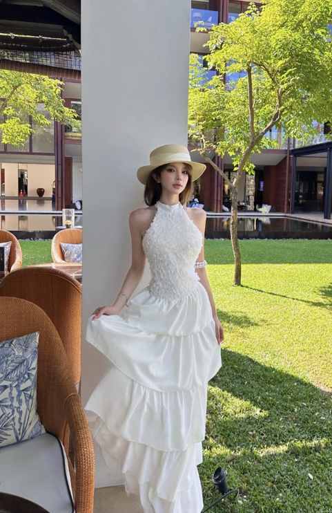 Charming A Line Halter Tiered Chiffon Long Prom Dress, Evening Dress C8077
