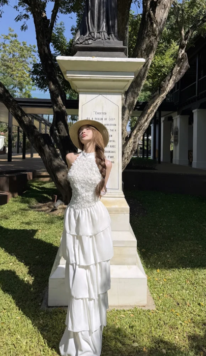 Charming A Line Halter Tiered Chiffon Long Prom Dress, Evening Dress C8077
