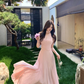 Blush Pink A Line V Neck Chiffon Long Prom Dress, Evening Dress C8078