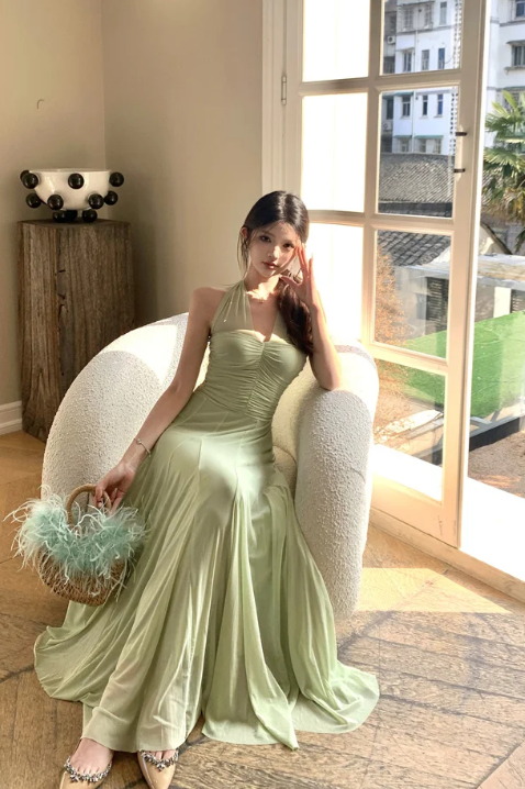 Unique A Line V Neck Chiffon Long Prom Dress, Evening Dress C8079