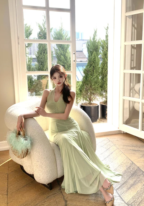 Unique A Line V Neck Chiffon Long Prom Dress, Evening Dress C8079