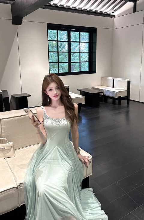Fairy A Line Spaghetti Straps Chiffon Long Prom Dress, Evening Dress C8080