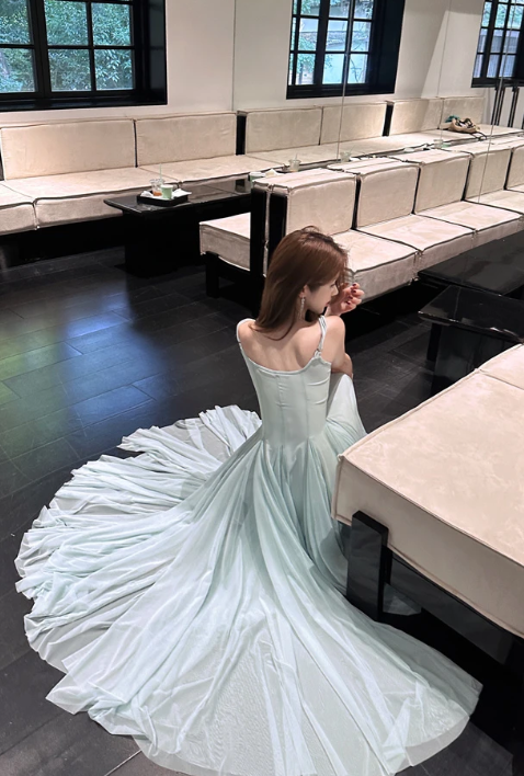 Fairy A Line Spaghetti Straps Chiffon Long Prom Dress, Evening Dress C8080