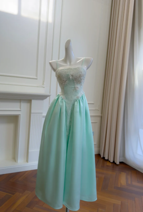 Classy A Line Spaghetti Straps Satin Long Prom Dress, Evening Dress C8085