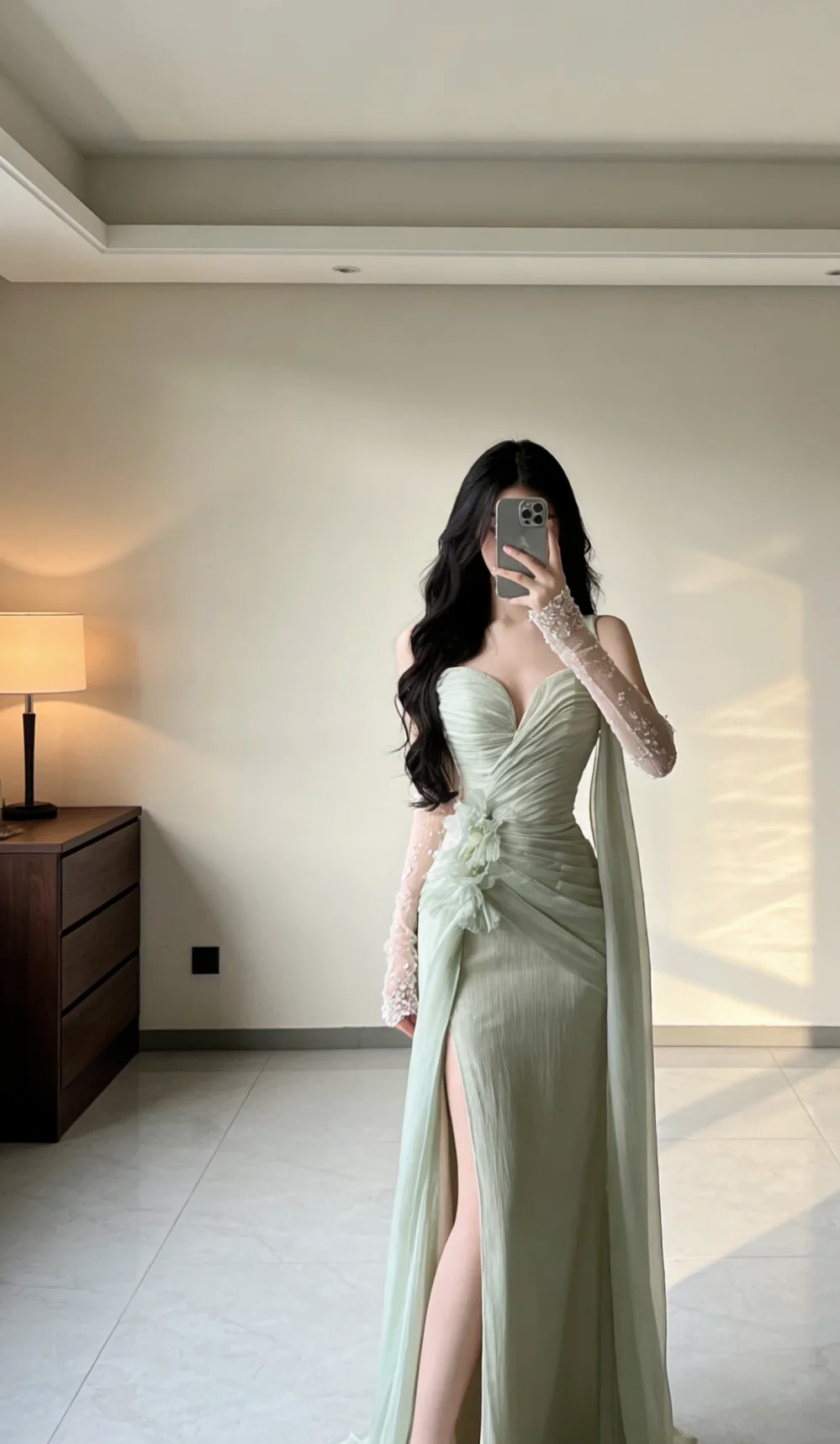 Sexy Mermaid Spaghetti Straps Chiffon Slit Without Sleeves Long Prom Dress, Evening Dress C8087