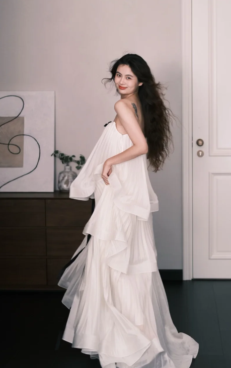 Robe de bal longue princesse trapèze sans bretelles à volants en mousseline, robe de soirée C8088