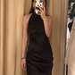 Robe de bal longue sirène élégante en satin noir à dos nu et fente, robe de soirée C8093