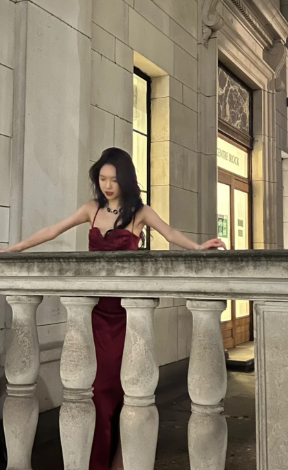 Classy Mermaid Burgundy Spaghetti Straps Satin Slit Long Prom Dress, Evening Dress C8094