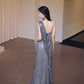 Shiny Mermaid Silver One Shoulder Sequin Long Prom Dress, Evening Dress C8095