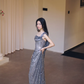 Shiny Mermaid Silver One Shoulder Sequin Long Prom Dress, Evening Dress C8095