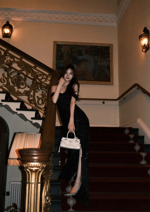 Shiny Mermaid Black Off The Shoulder Sequin Slit Long Prom Dress, Evening Dress C8096