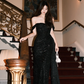 Shiny Mermaid Black Off The Shoulder Sequin Slit Long Prom Dress, Evening Dress C8096