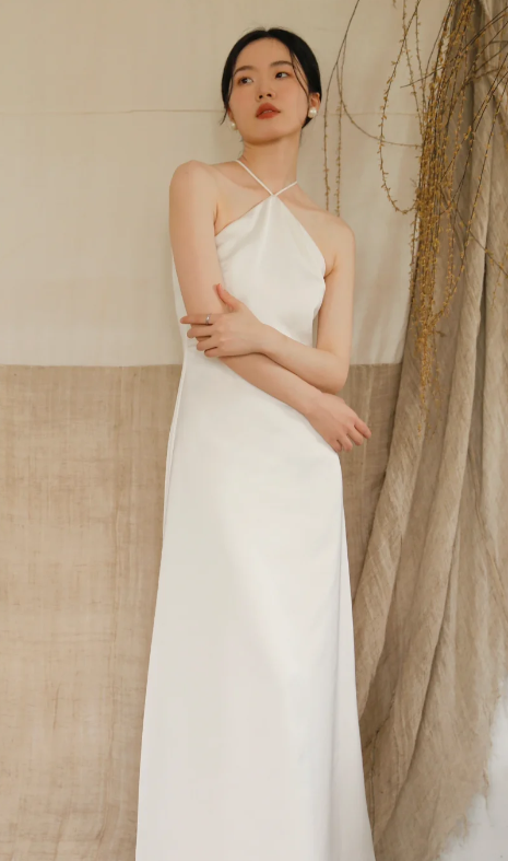 Elegant A Line Halter Satin Long Prom Dress, Evening Dress C8100