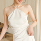 Elegant A Line Halter Satin Long Prom Dress, Evening Dress C8100