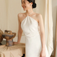 Elegant A Line Halter Satin Long Prom Dress, Evening Dress C8100