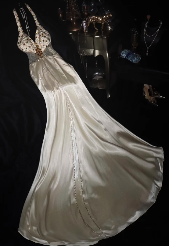 Gorgeous Mermaid Halter Satin Sequin Long Prom Dress, Evening Dress C8108